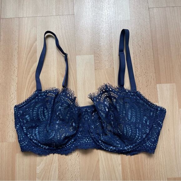 Victorias Secret Bra 36D Navy Blue Lace Dream Angels PushUp Without Padding - Picture 1 of 9
